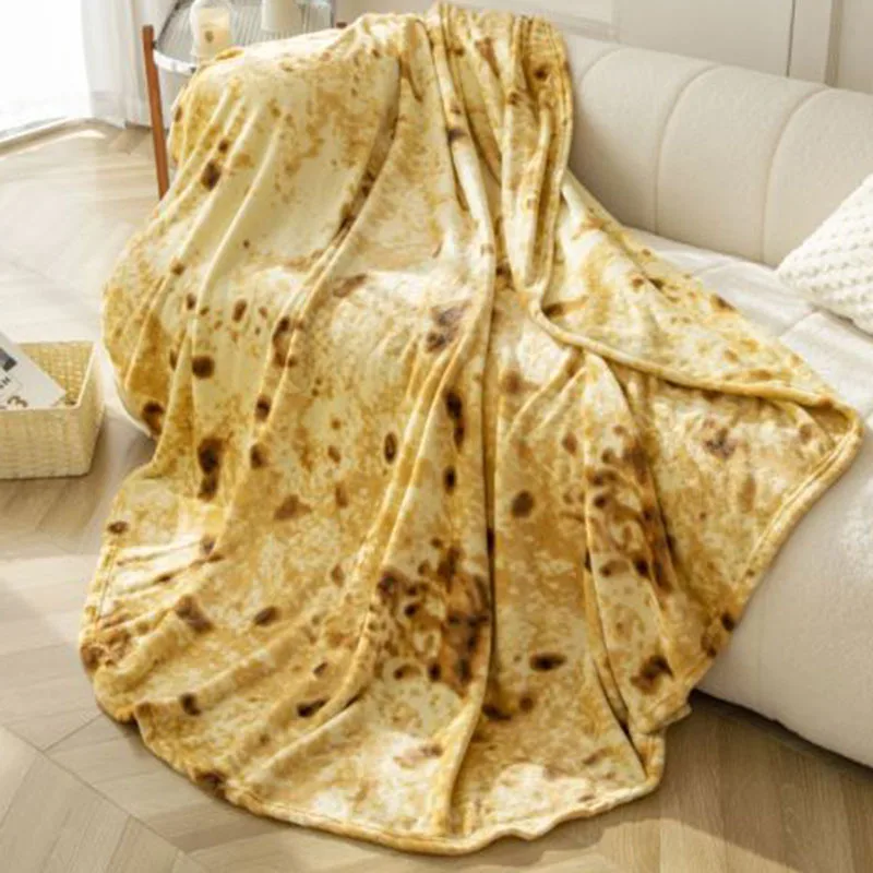 

Funny Pizza Pattern Blanket Soft Flannel Mexican Roll Quilt Simulation Food Bedspread Crepe Round Mat Camping Winter Plush Sheet