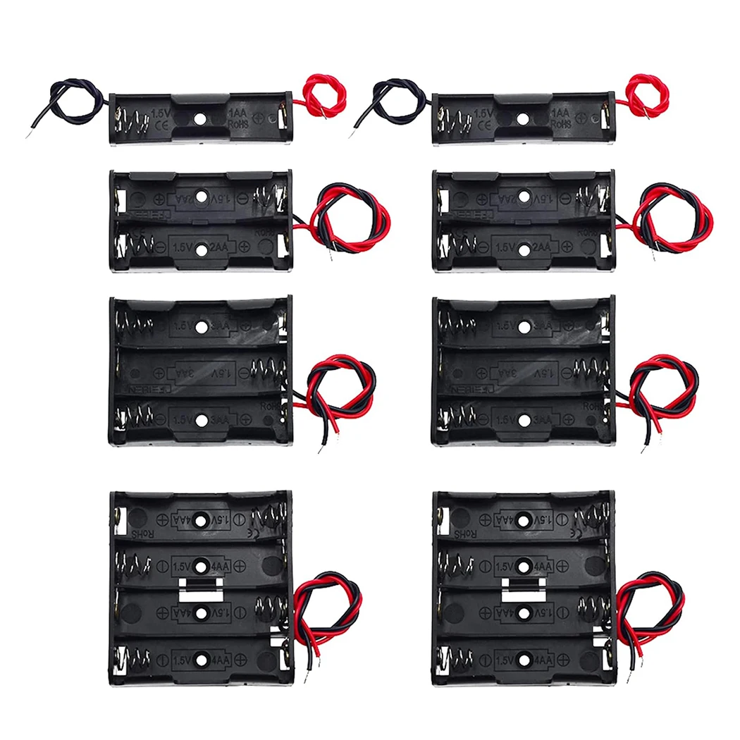 1/2/3/4 ช่อง x1.5V AA แบตเตอรี่ผู้ถือแบตเตอรี่คลิปสปริงกล่องเก็บพร้อมสายไฟ 6 นิ้ว
