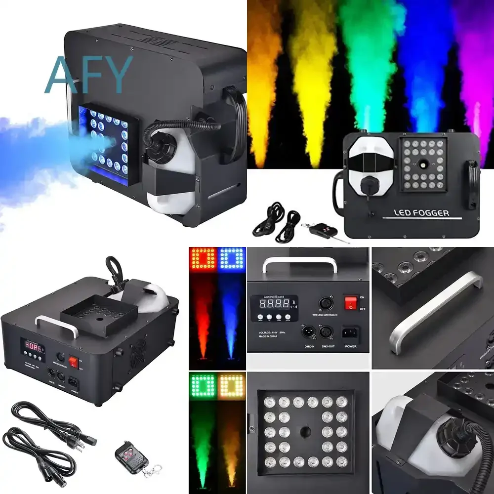 Vertical Spray Fog Machine 1500W RGB 24LED Smoke Fog Machine for Halloween Christmas Weddings Disco Party Stage Fog Machine