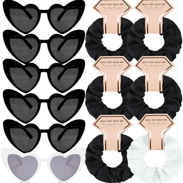 12/6Pcs Bridesmaids Gifts Bachelorette Hen Party Satin Hair Ties Heart Sunglasses Wedding Team Bride To Be Party Decor Souvenir