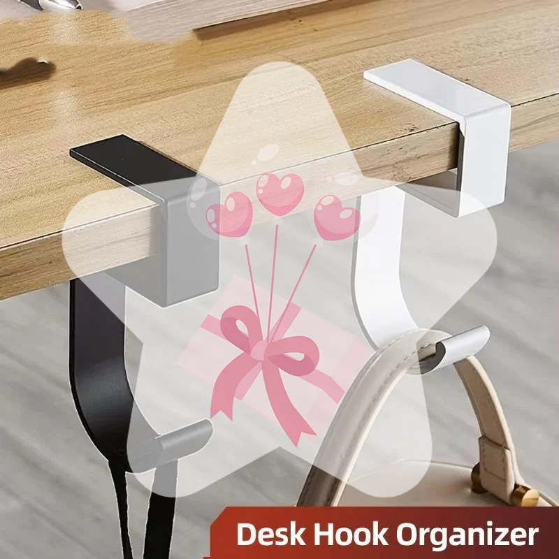 Aluminum Alloy Desk Hook Organizer Removable Anti-Slip Black White Damage Free Hook for Student Office Home