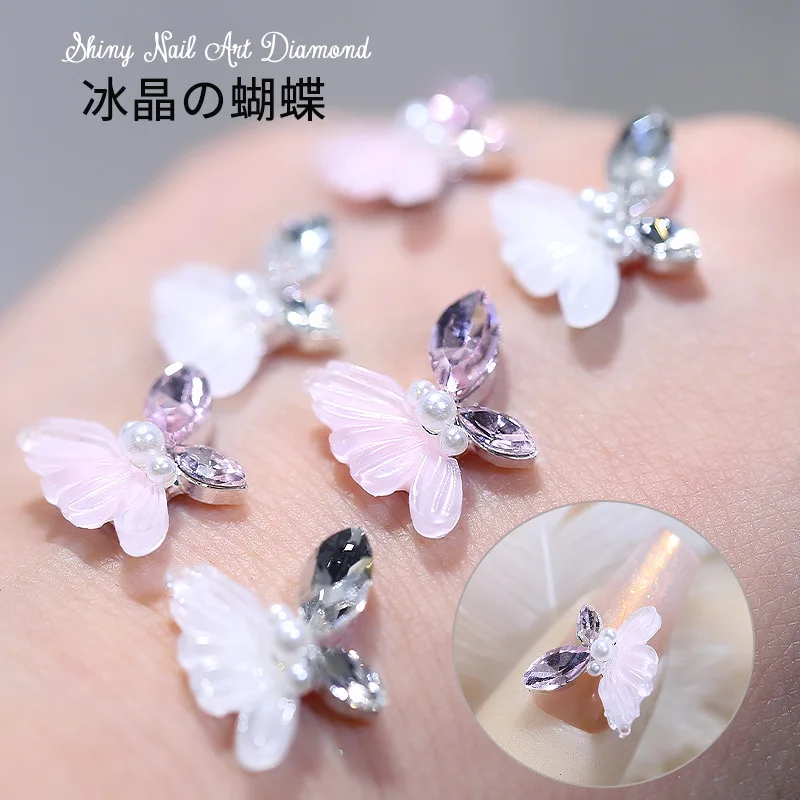 5 Stück glänzende Spleiß Schmetterling rosa weiß Marquise Diamant Flügel Perle Körper Legierung Nail Art Strass Dekorationen Maniküre Charms