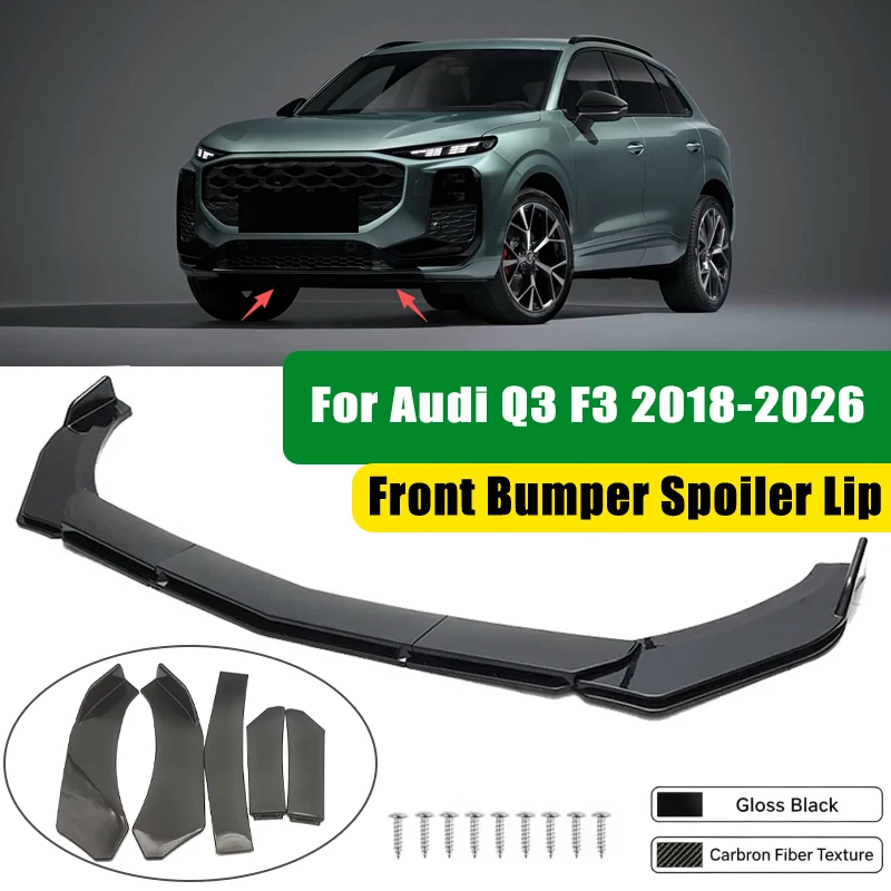 For Audi Q3 F3 2018-2026 5Pcs ABS Car Front Bumper Lip Spoiler Splitter Body Kit Canard Tuning Accessories