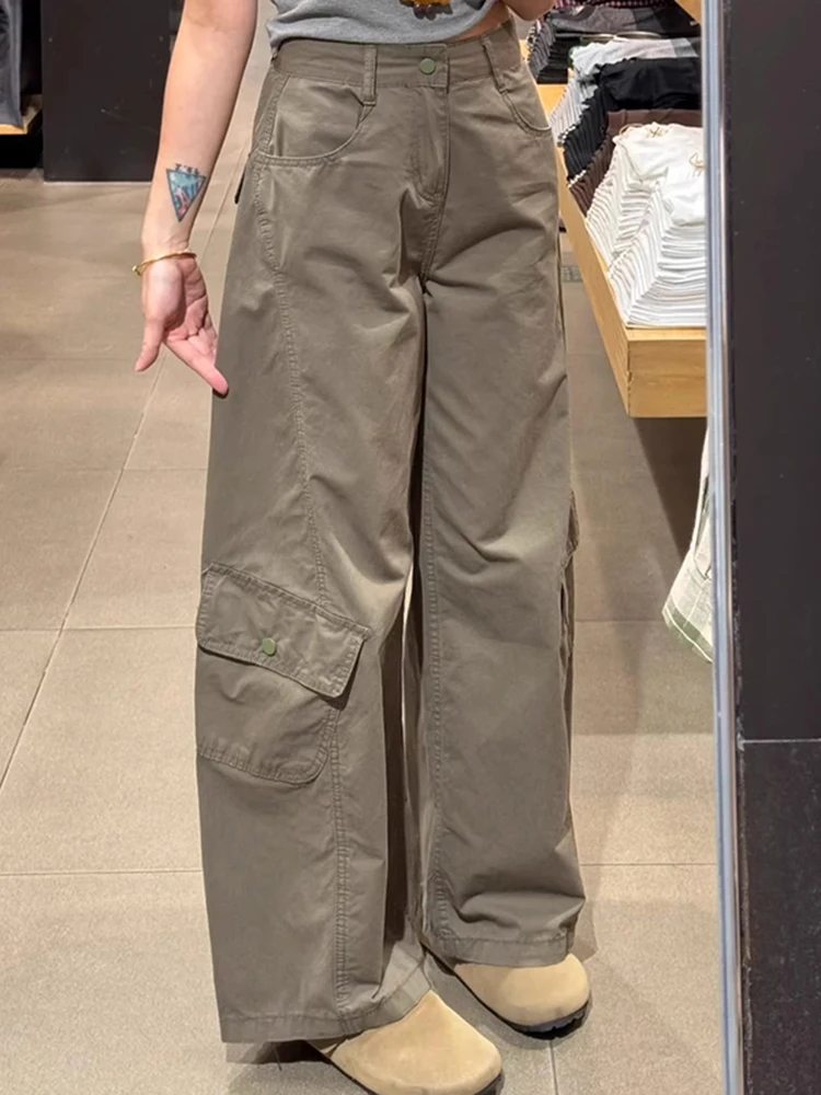 

American Retro Khaki Work Pants Women High Waist Slim Multi Pocket Wide Leg Casual Trousers Spring 2026 New Style Casual Pants