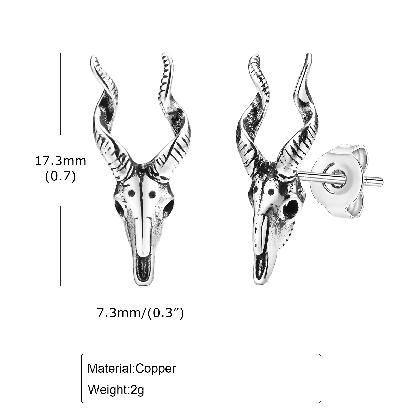 Vnox Gothic Goat Earrings for Men Boy,  Punk Rock Metal Goat Head Skull Skeleton Stud Earrings, Cool Unisex Ear Jewelry