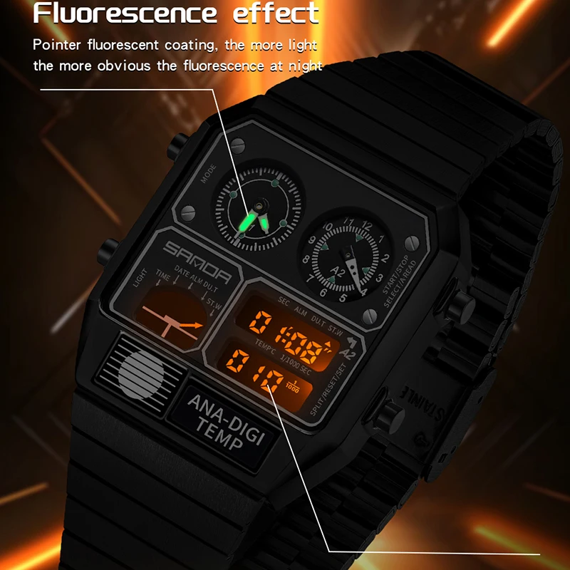 SANDA 3192 Top Men\'s Youth Casual Square Electronic Watch Multi Functional Temperature Gauge Stopwatch Chronograph Men\'s Watches