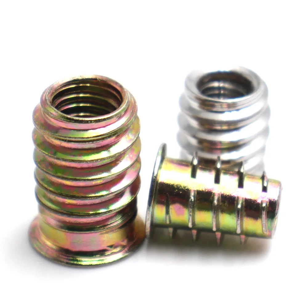 304 Stainless Steel Carbon Steel Zinc Alloy Hex Drive Wood Insert Nuts Flat Head Threaded Furniture Connectors M4-M10