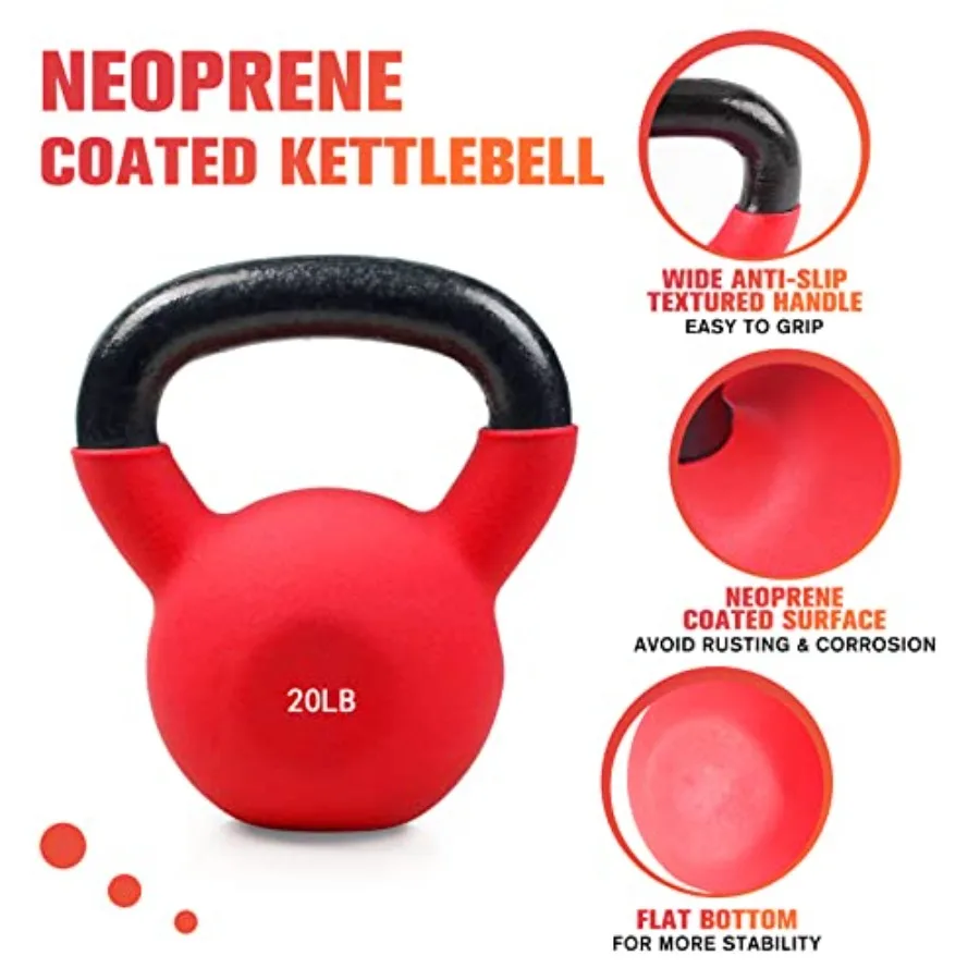 Neoprene Coated Kettlebell Weight Set for Home Gym Use Solid Cast Iron Construction Black with Ergonomic Grip Durable Non-Slip