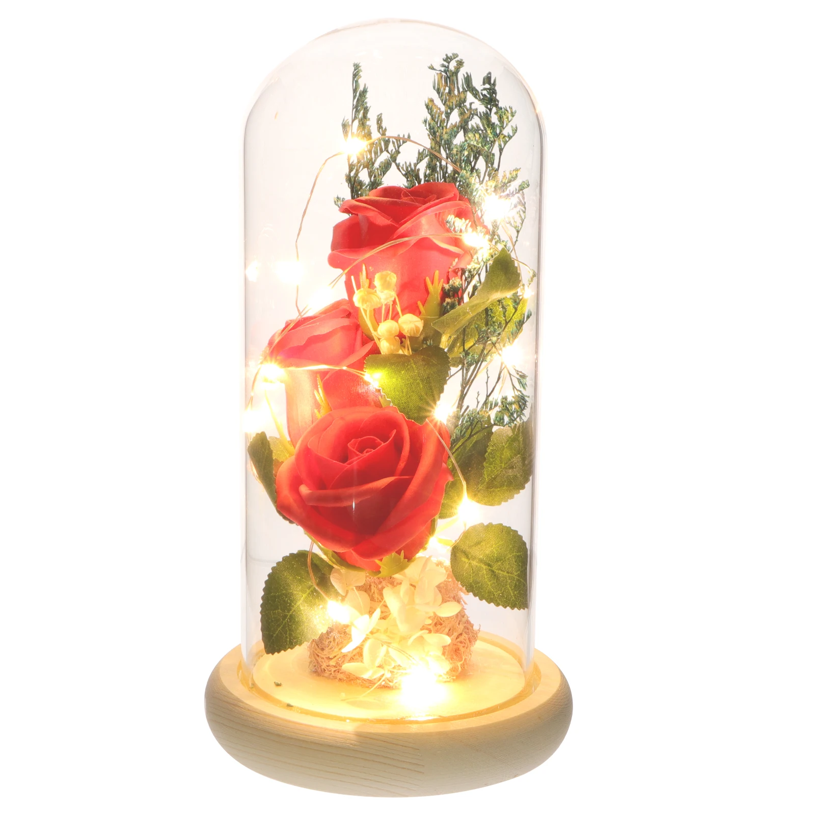 

1pc Glass Rose Flower Ornament Artificial Flower Decor Decor Valentine Day Home Bedroom LED Night Light Glass Cover Dome
