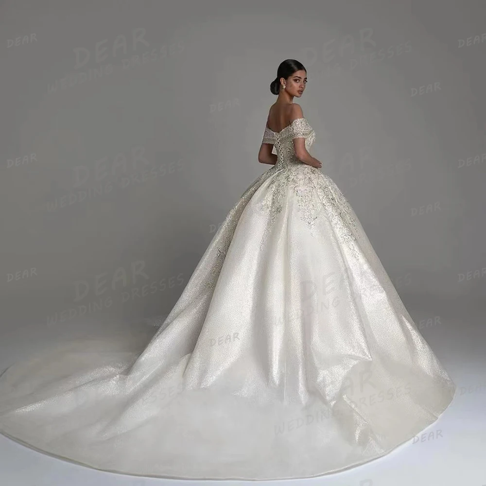 Exquisite Wedding Dresses Sexy Sparkling Women's For Bridal Ball Gowns Off Shoulder Sweep Train Formal Vestidos Novia Customized