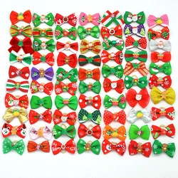 100PCS Christmas Dog Hair Bows Cute Dog Bows Fashion Pet Dog Hair Accessories with Santa Claus Snowman Bows/rubber for Dogs