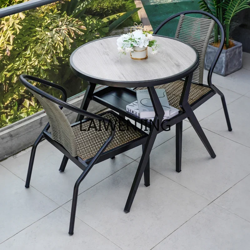 HLZ Balcony Small Table and Chair Three-piece Combination Outdoor Courtyard Terrace Household Tea Table and Chair