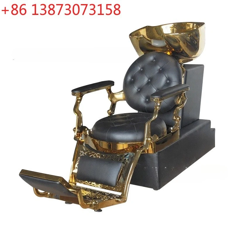 

Golden shampoo bed, barbershop special, foreign beauty salon semi-reclining massage shampoo bed, flush lounge chair