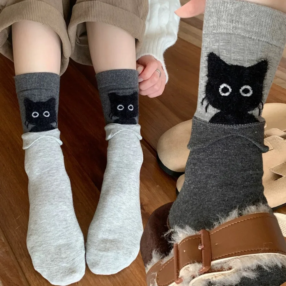 

1-3Pairs Cute Cat Socks Women Girls Winter Warm Cartoon Animal Cats Home Slipper Socks Mid Tube Cute Fluffy Cotton Sleeping Sox