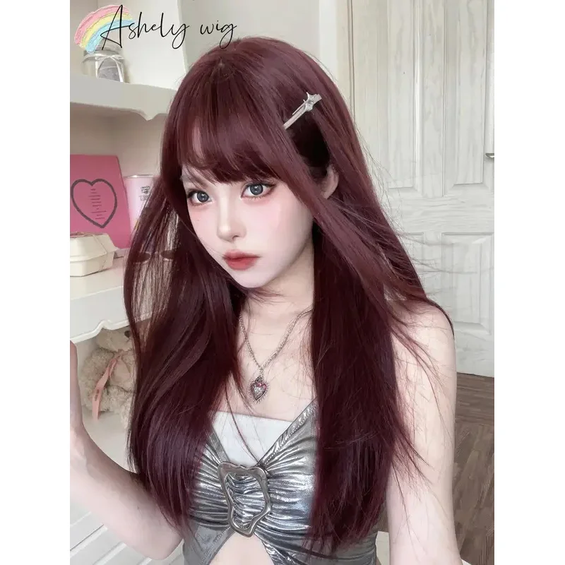 Ashely peruca longa reta sintética em perucas vermelhas 26 polegadas de fibra resistente ao calor para uso diário natural realista falso peruca.