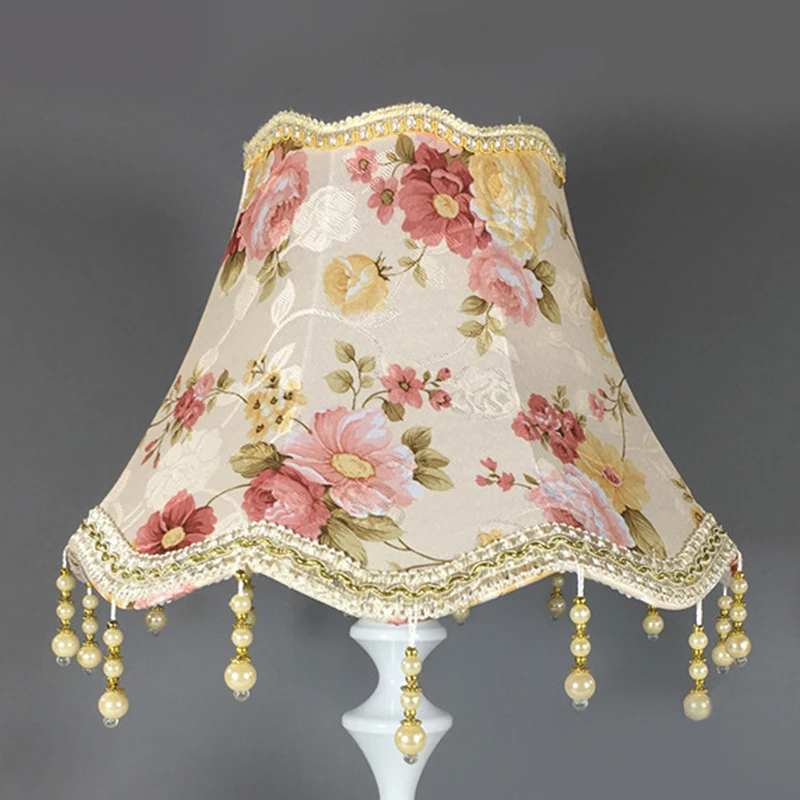 European Style Pearl Tassel Table Lamp Shade Cloth Fringe Beads Lamp Cover E27 Bedroom Wall Retro Table Lamp Cover Decor