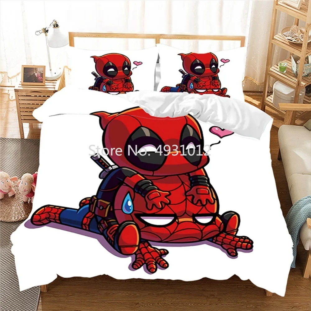 Disney-Juego de ropa de cama con estampado 3D de Deadpool, edredón de poliéster personalizado, chaqueta, funda nórdica de dibujos animados, decoración de dormitorio, Queen y King