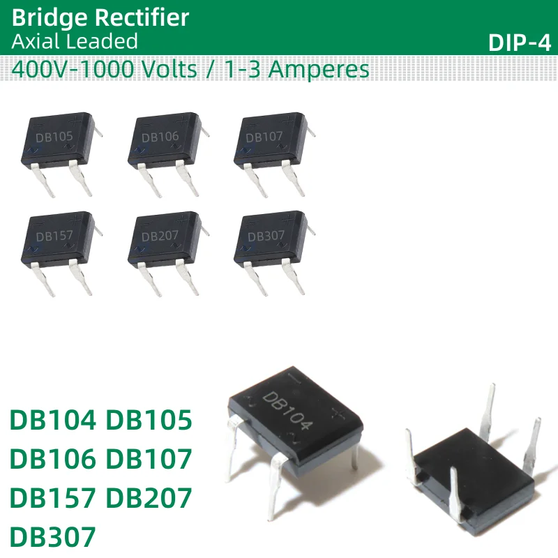 Pont redresseur DIP-4, paquet DB104, DB105, DB106, DBknit DB157, DB207, DB307, 400V-1000 V, 1-3 ampères, 50 pièces/lot