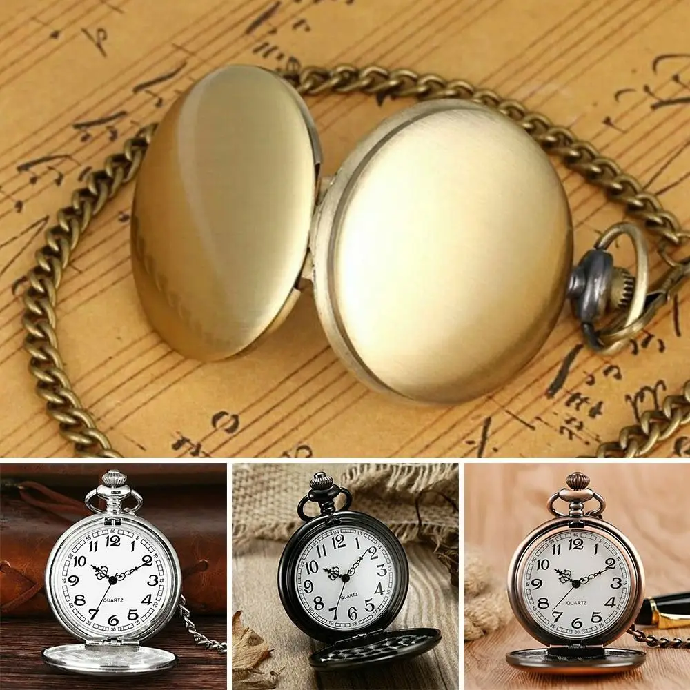 New Bronze Quartz Watches Steampunk Vintage Pocket Watch with Necklace Chain Roman Dial Retro Watch Women