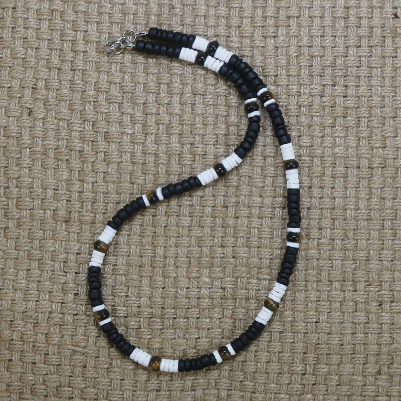 Trendy Handmade Vintage Coconut Shell Beads Necklace For Men Summer Simple Geometric Ethnic Surfer Necklace Men Tribal Jewelry