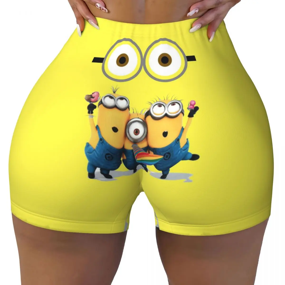 Custom Women's Minions Animes Workout Yoga Shorts Athletic Gym Running Volleyball Shorts