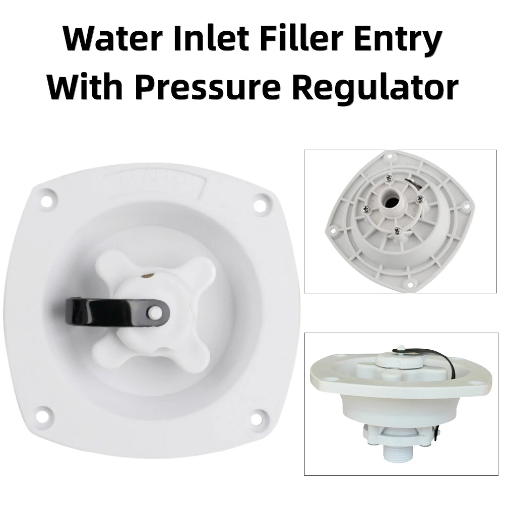 مدخل المياه الرئيسي مع منظم الضغط، صمام فحص مدمج مثبت على الحائط، أبيض لقارب القافلة RV