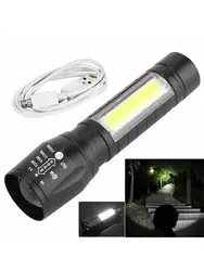 Mini LED Small Flashlight with Side Light COB Strong Light Retractable Zoom USB Charging Set 511 Flashlight