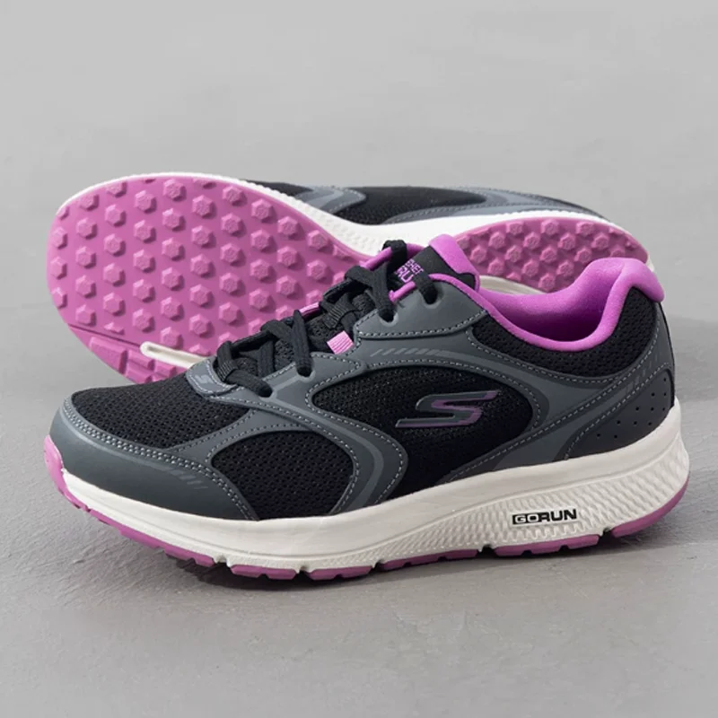 Women Skechers 128280-BKPR Black Purple Mesh Running Shoes Cushion Light Breathable Athletic Walking Sneakers Daily Workout Gym