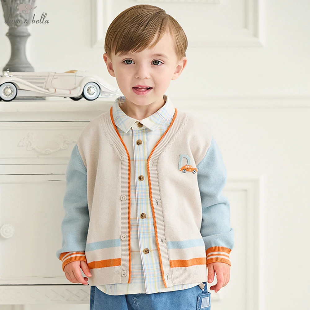 Dave Bella Autumn Spring Cardigan Sweater for Boys Button Sweater Children Knitted Outerwear Coat Kids Clothes DB3253492