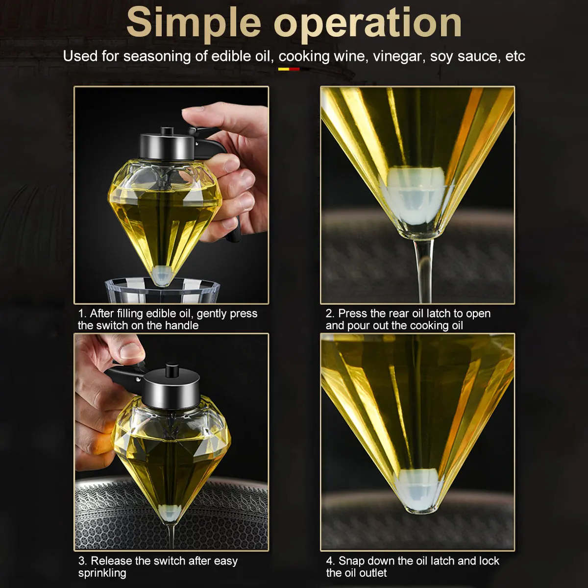 

Diamond Shaped Glass Honey Dispenser with Stand 200ml Large Capacity Oil Dispenser Multifunctional Oil Bottle Vinegar and Sauce