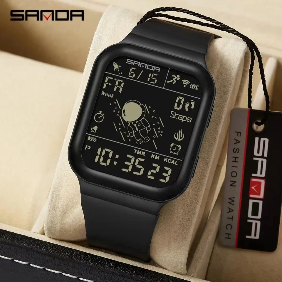 Sanda 6101 Factory New Arrival For Fashion Men Digital Movement Outdoor Sports Watertight Step Calories Counter  Wrist Watches