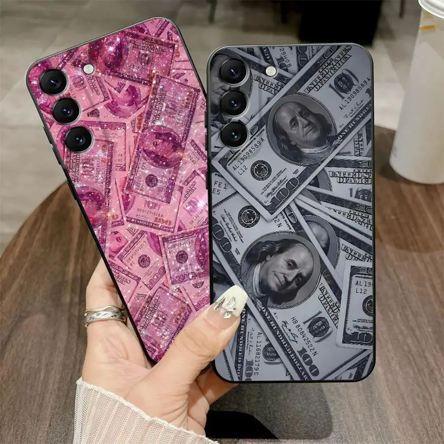 Pink Dollar Full Case for Samsung Galaxy A05 A06 A50 A70 A20 A13 A30 A15 A04 A10 A12 A40 A16 A17 Black Soft Phone Cover