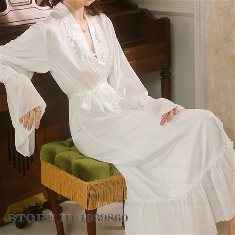 

Sexy Bride Wedding Robe Dress Elegant Ice Silk Long Kimono Bathrobe Gown Sleepwear Loose Nightgown Homewear Female Loungewear