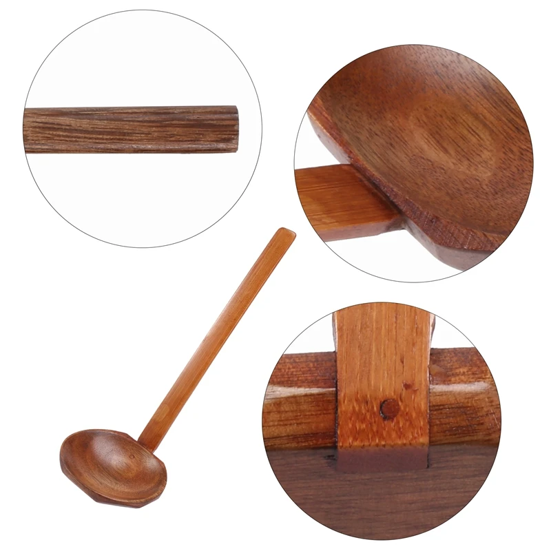 4 Pieces Japanese Long Handle Large Spoon Ramen Spoon Wooden Hot Pot Spoon Tortoise Shell Spoon Wood Rice Soup Dessert