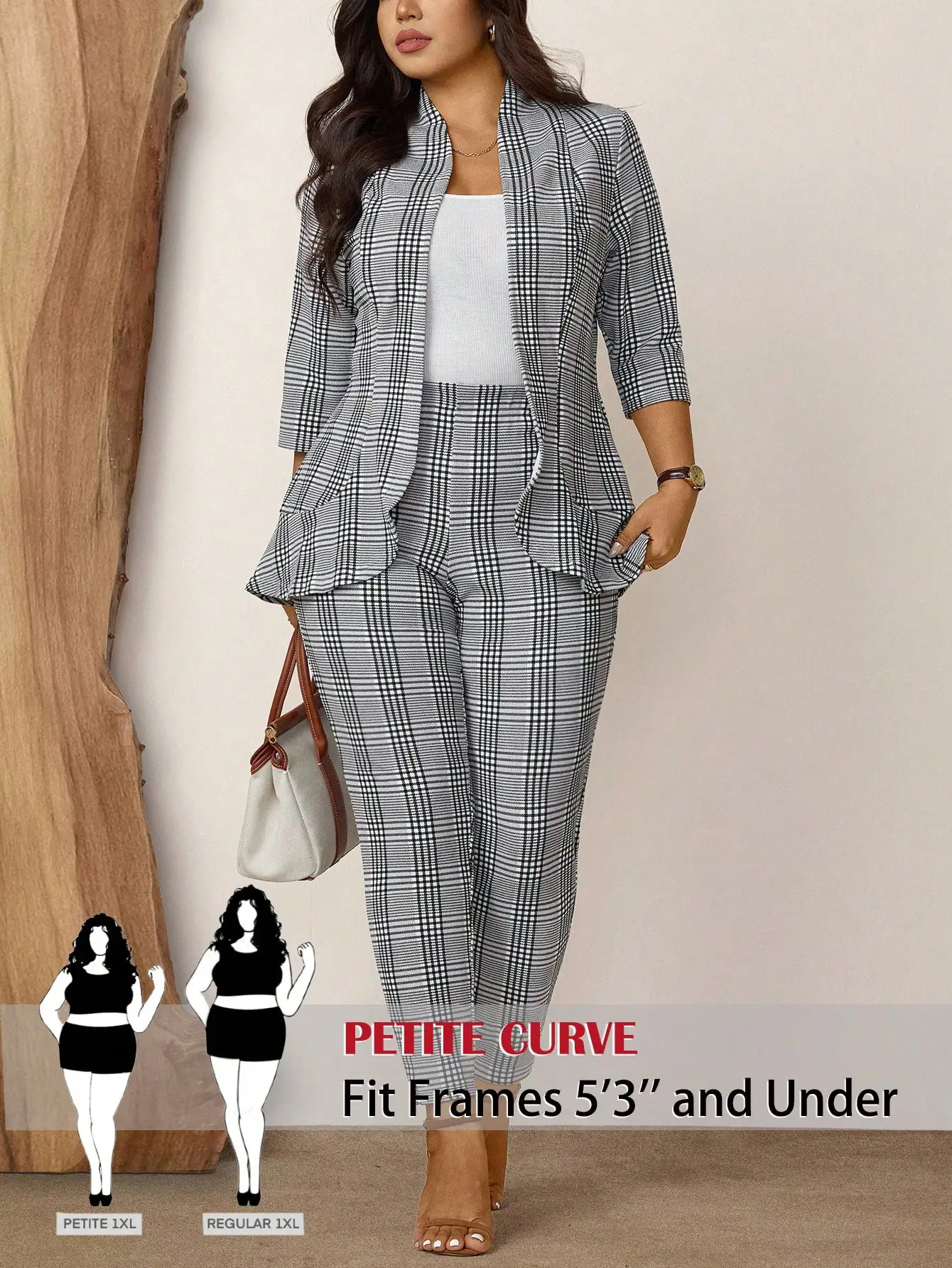 

Комплект из блейзера и брюк в клетку Petite Curve Plus Size, деловой повседневный женский костюм на осень-зиму