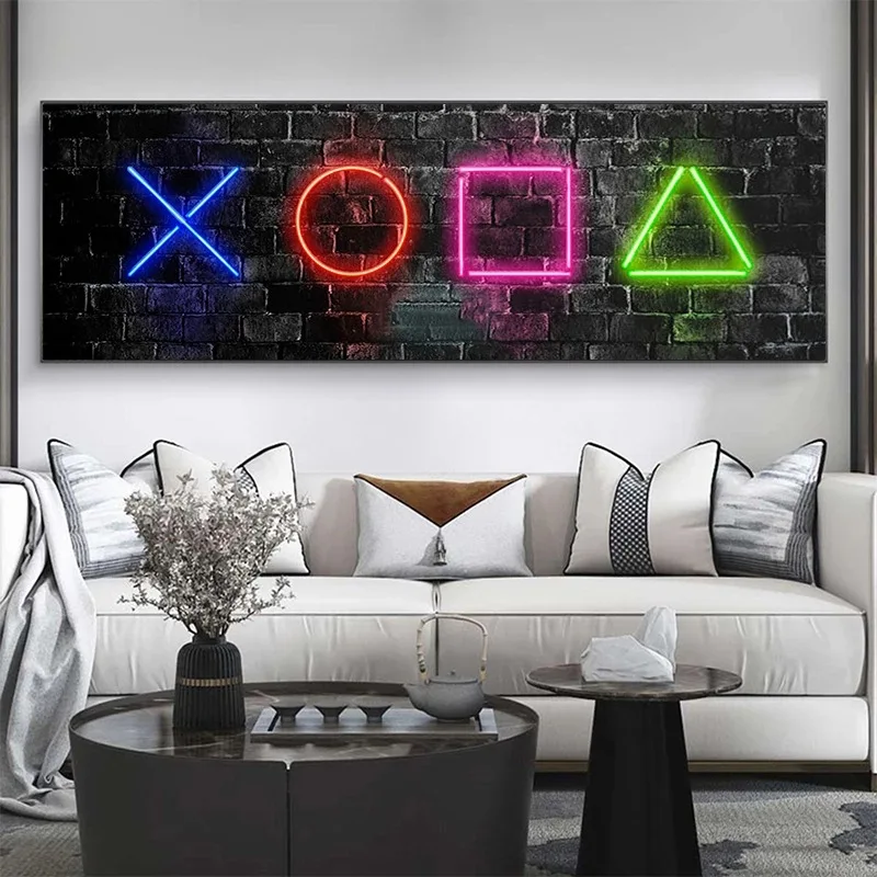 Gamers Neon Button Symbols Canvas Painting Mural Game Posters and Prints Wall Art Bedroom Living Room Modern Decorative Painting