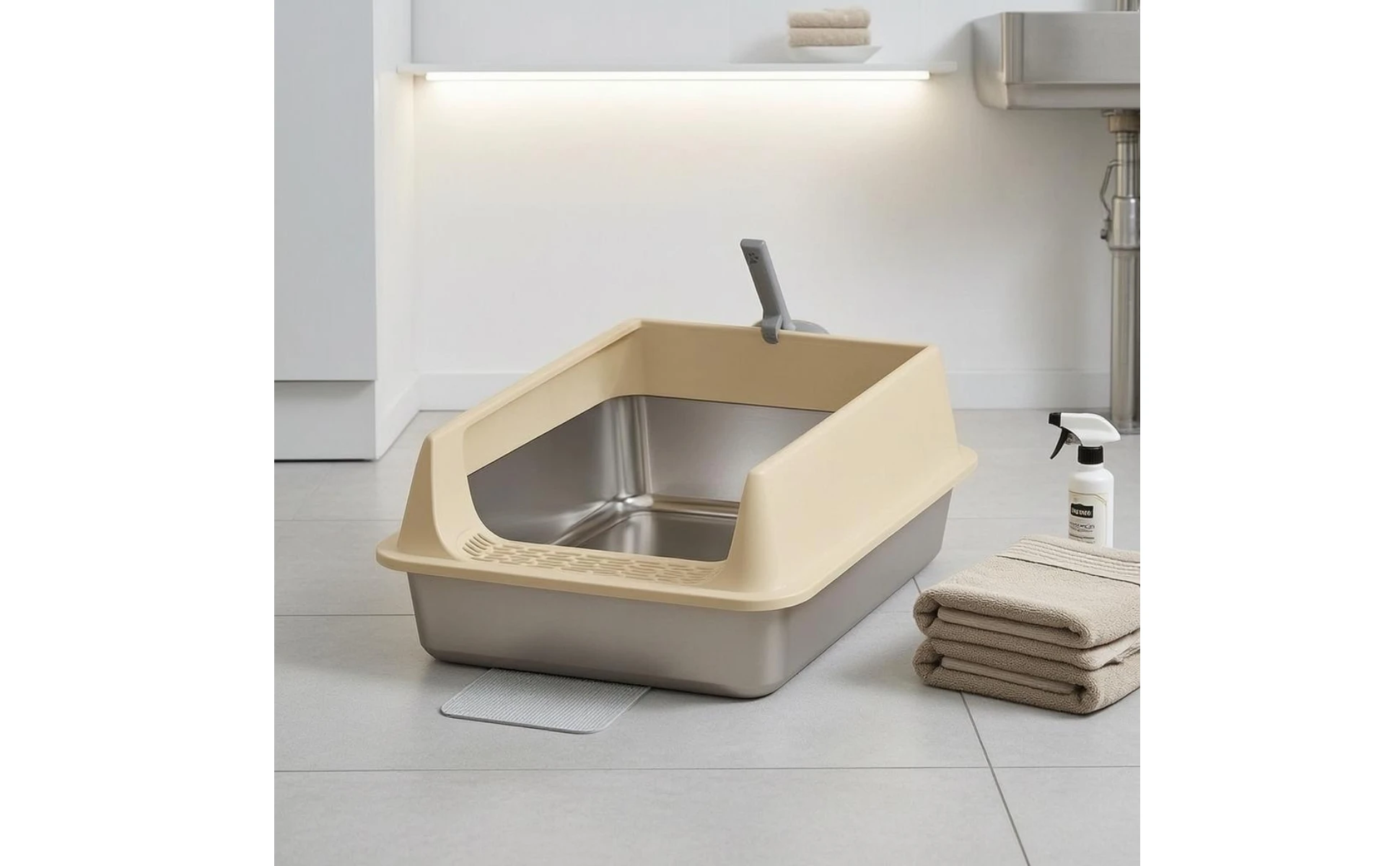Cat Litter Box with Fence Deep Basin Open Top Litter Box Waste Tray Included Scoop Non Porous