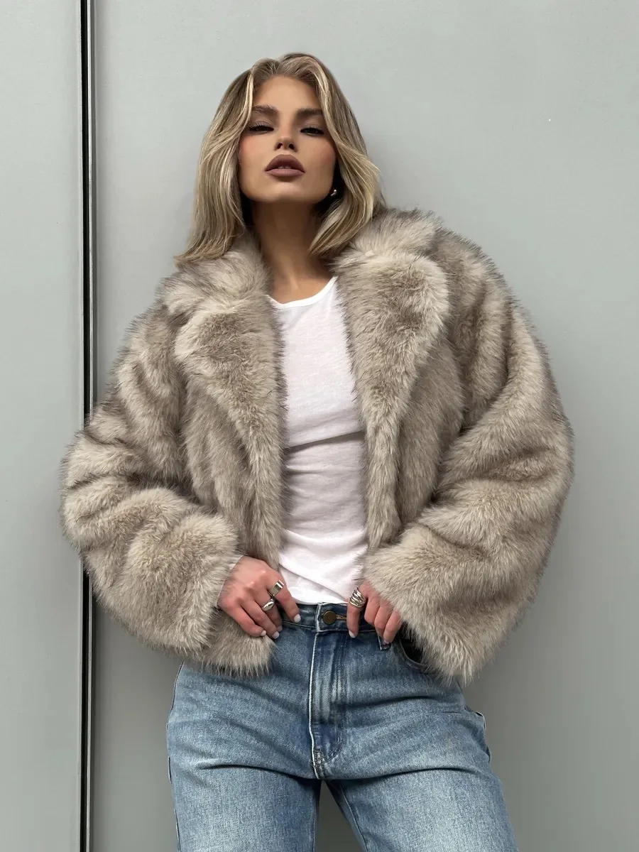 Winter Mink Fur Jacket Women Short Gradient Lapel Collar Female Artificial Fur Coat Fluffy Loose Lady Warm Thick Faux Fur Coat