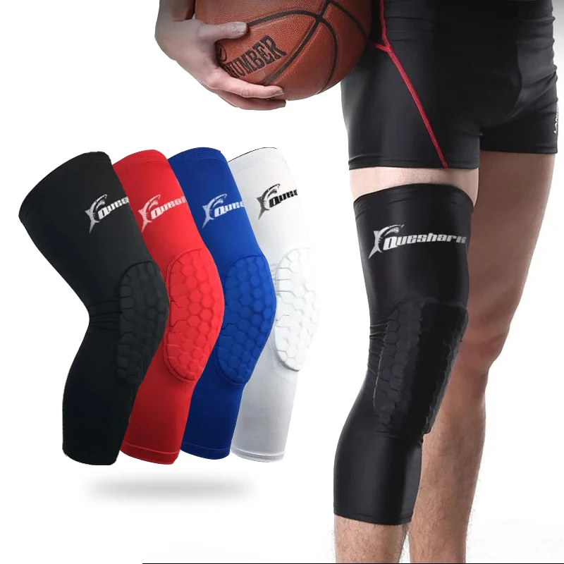 1/2Pcs Queshark Honeycomb Basketball Knee Sleeves Football Long Knee Brace Support Compression Gym Leg Warmers Sport Knee Pads