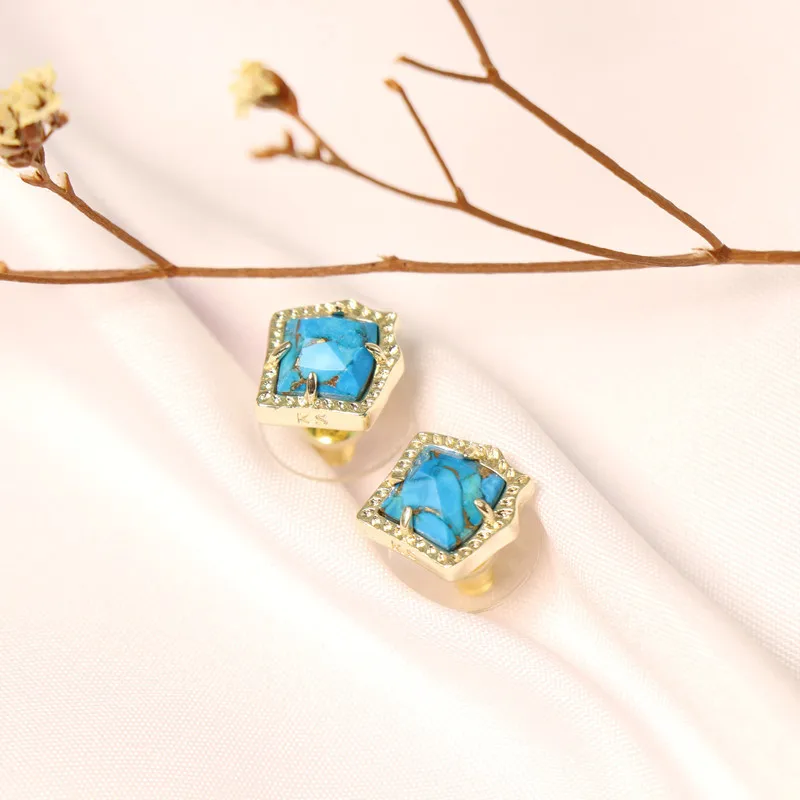 Kirstie Europe and the United States fashion jewelry diamond inlaid money pine blue turquoise earrings earrings female