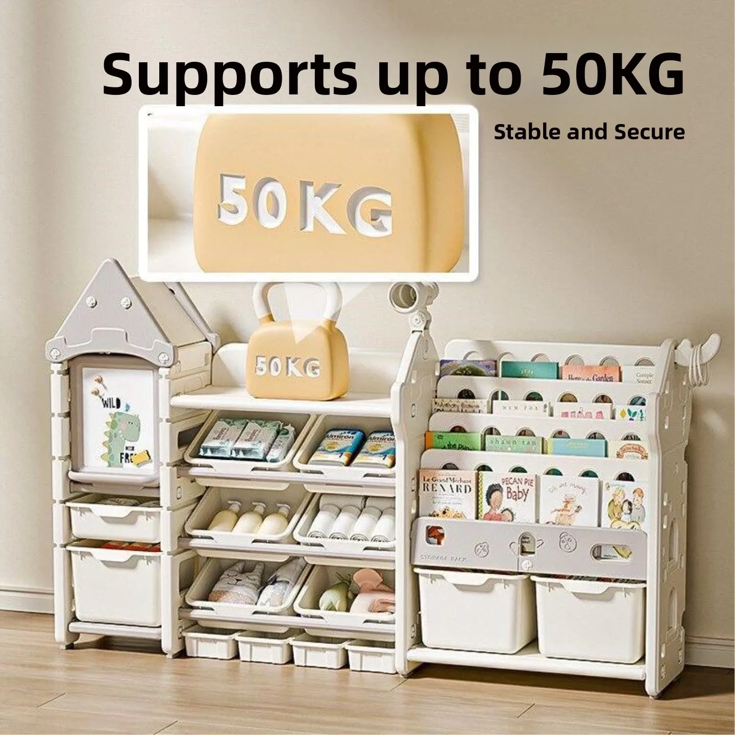 Multi-Layer Toy Storage Rack Children's Bookshelf Home Use Storage Cabinet Cartoon Baby Toy Cabinet Drawing Board Organizer