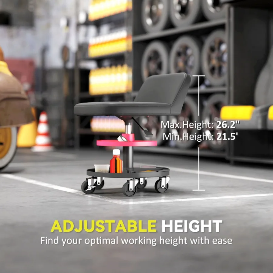 HOMCOM المتداول الزاحف المرآب البراز 300 رطل قدرة ميكانيكي البراز مع 360 عجلات أداة صينية قابل للتعديل ارتفاع أسود