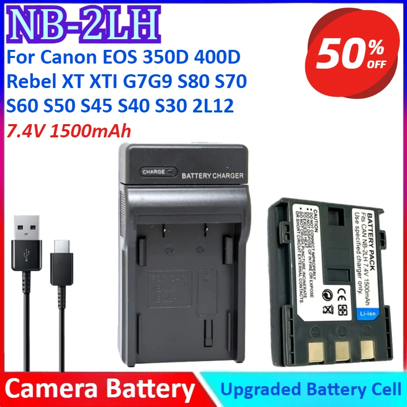 

NB-2LH 7.4V 1500mAh NB-2L Camera Battery+Charger For Canon EOS 350D 400D For Rebel XT XTI G7 G9 S80 S70 S60 S50 S45 S40 S30 2L12