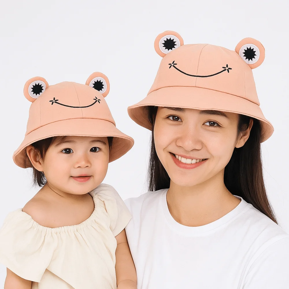 Nuevos sombreros de cubo de rana transpirables para padres e hijos con ojos grandes gorras de protección solar gorras de pesca plegables Unisex