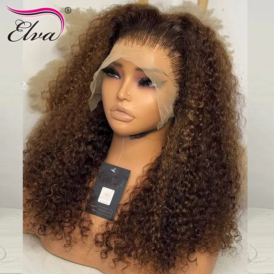 Ультра прилегающие Ombre Медово-коричневые надувные вьющиеся парики 13x6 HD Кружевные фронтальные парики из человеческих волос Невидимые HD Кружевные фронтальные парики Melt Skins