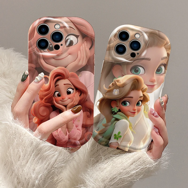 Disney Curly Hair Princess For Apple iPhone 15 14 13 12 11 XS XR X Pro Max Plus Wave Oil Funda Phone Case