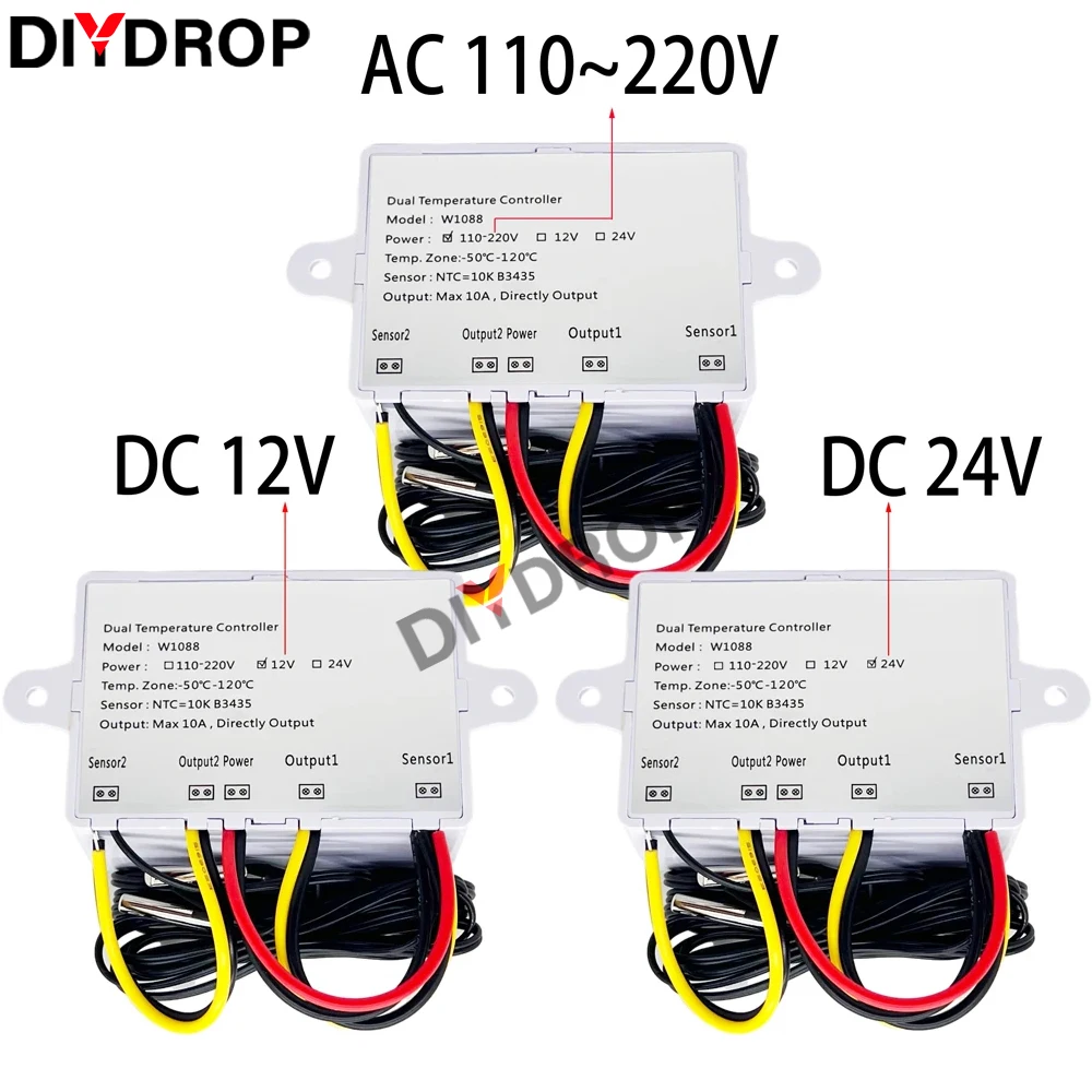 W1088 Dual LED Digital Temperature Sensor Meter Controller Electric Heating Thermostat 220V Aquarium Incubator Thermoregulator