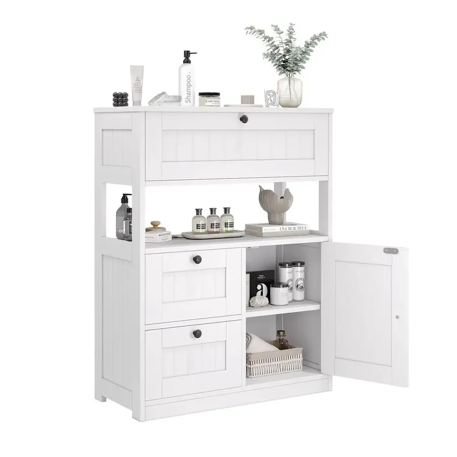 Cabinet, Modern Bathroom Floor Storage Cabinet Organizer with 1 Door and 3 Drawers, Freestanding Cupboard for Kitchen Living Roo