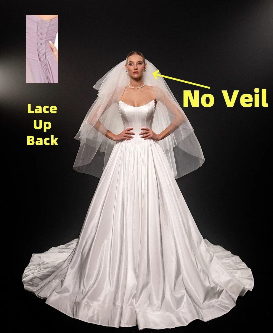 

Strapless Simple Satin Wedding Dresses for Bride Pearls O Neck A Line Wedding Bridal Gowns
