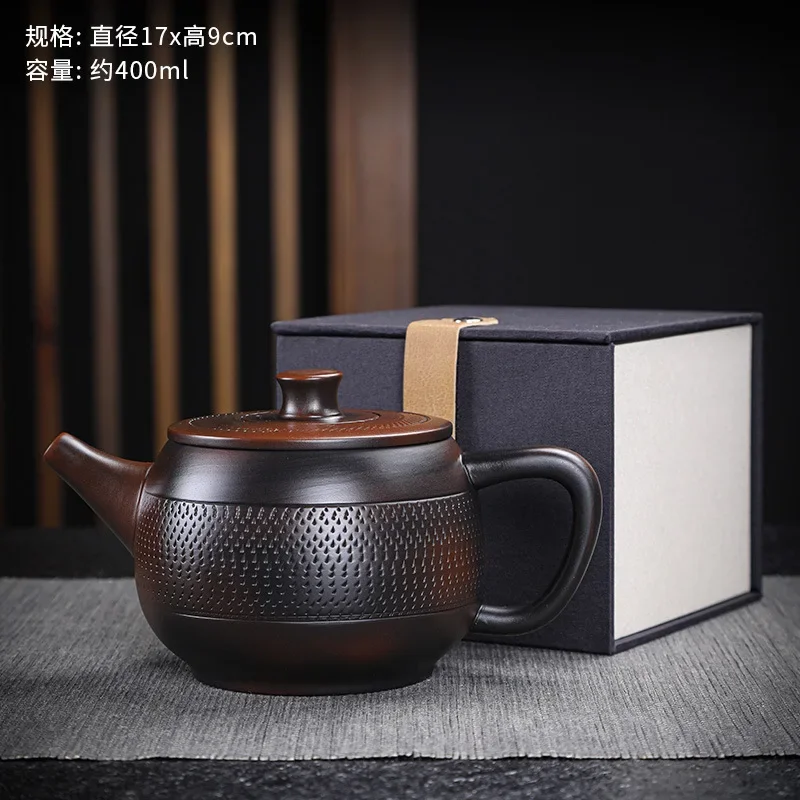 Purple pottery handmade teapot large-capacity ceramic relief pot Kung Fu tea set household purple clay pot ball hole filter